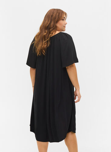 Viscose jurk met korte mouwen, Black, Model image number 1