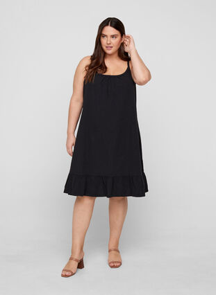 Katoenen jurk met dunne bandjes en a-lijn, Black, Model image number 2