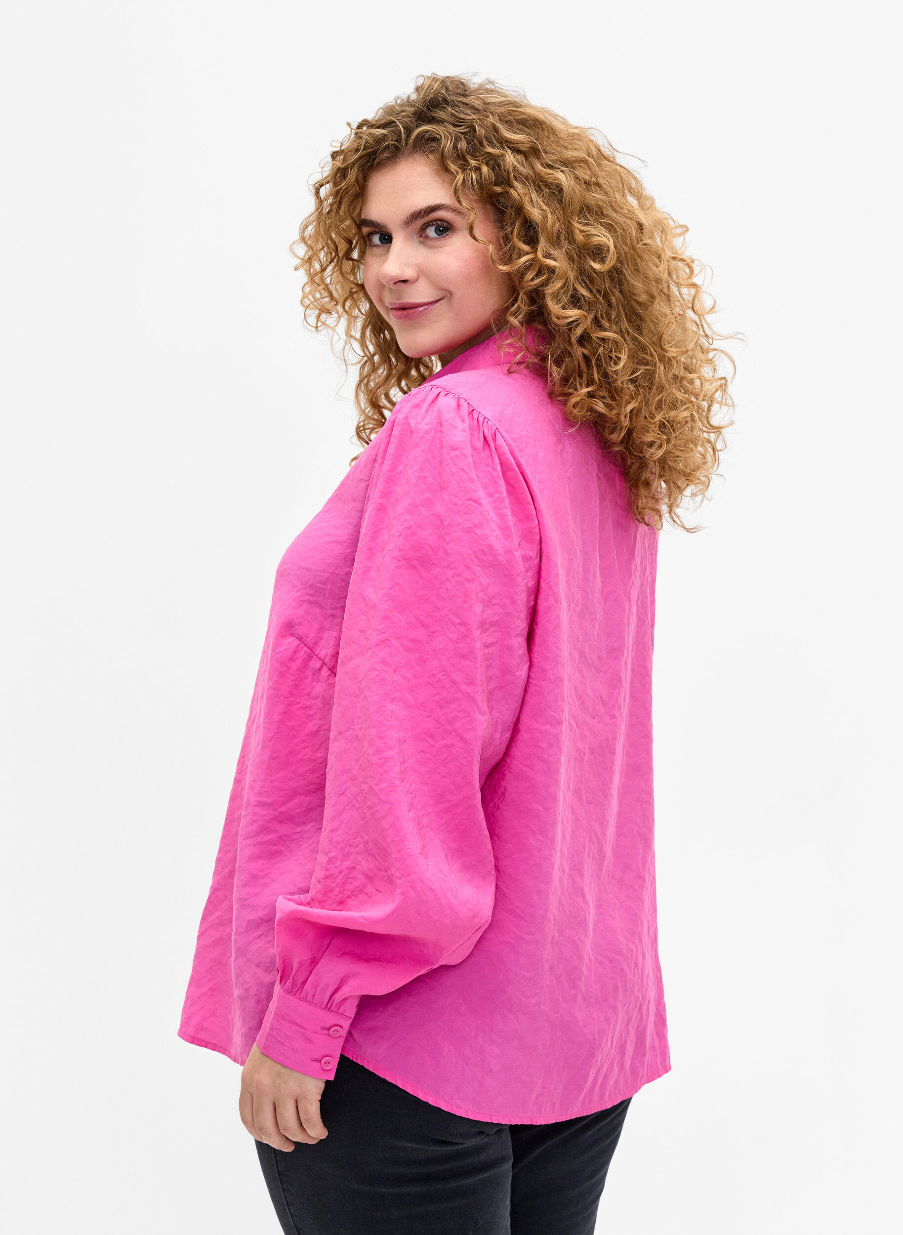Zizzi Shirt met lange mouwen van Tencel &trade; Modal, Phlox Pink, Model image number 1
