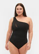 One-shoulder badpak met mesh, Black, Model image number 0