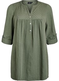 Katoenen mousseline tuniek met broderie anglaise, Groen