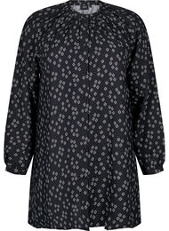 Tunic met lange mouwen en bloemenprint, Zwart