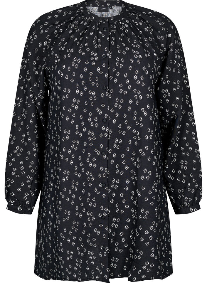 Tunic met lange mouwen en bloemenprint, Zwart, Packshot image number 0