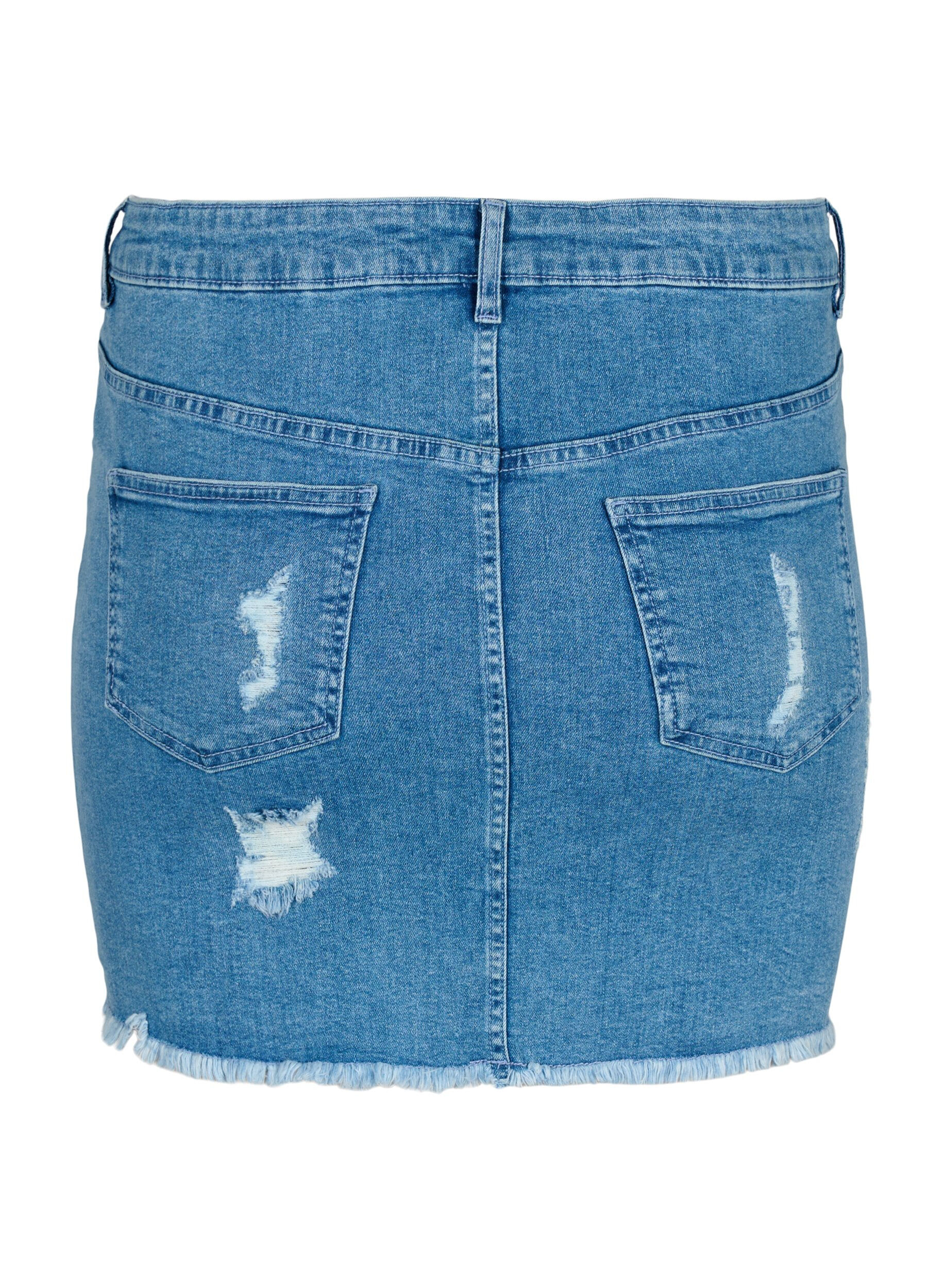 Zizzi Strakke denimrok met split, Blue denim, Packshot image number 1