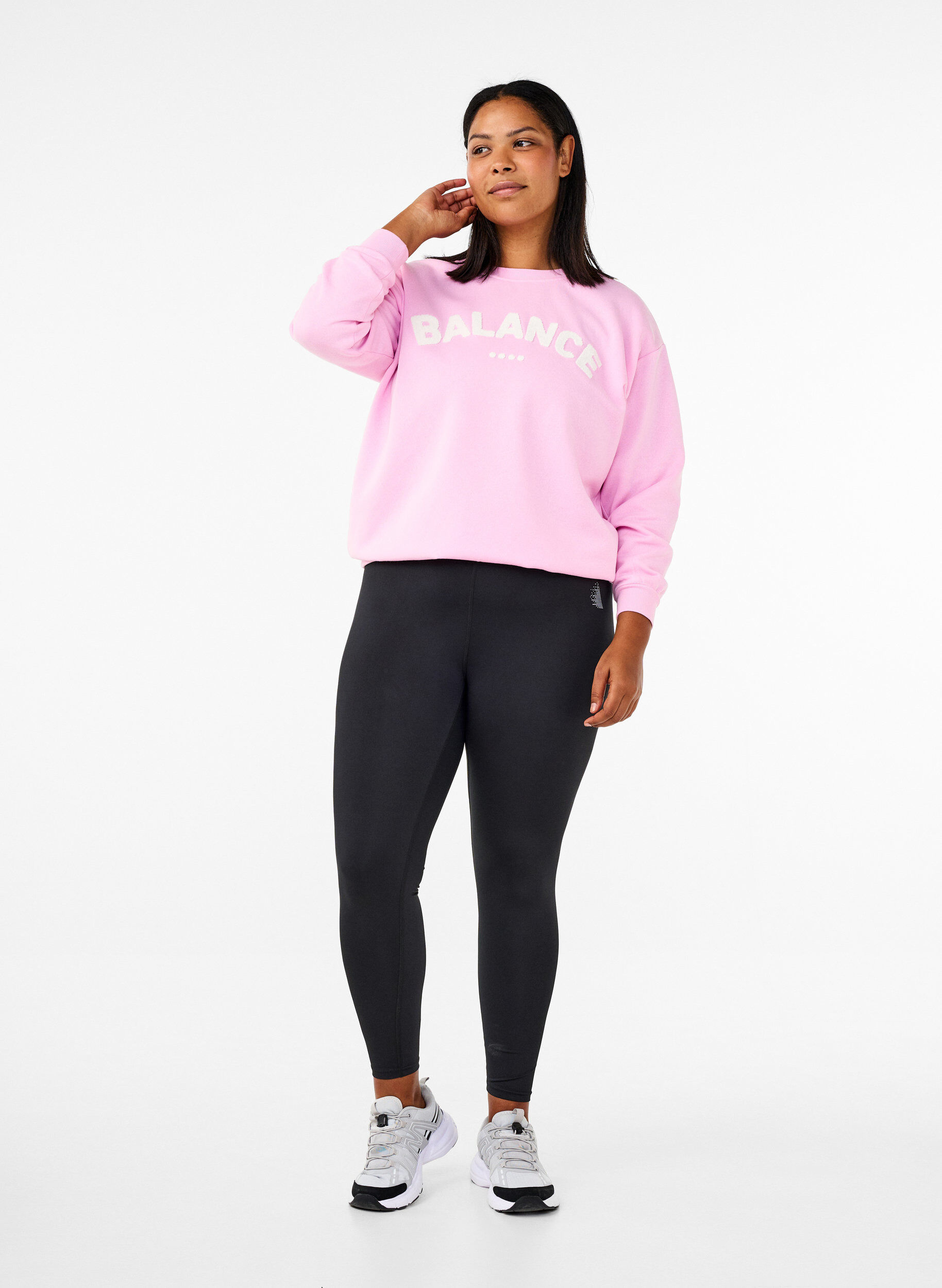 Zizzi Sweatshirt met badstof tekst, Roze, Model image number 1