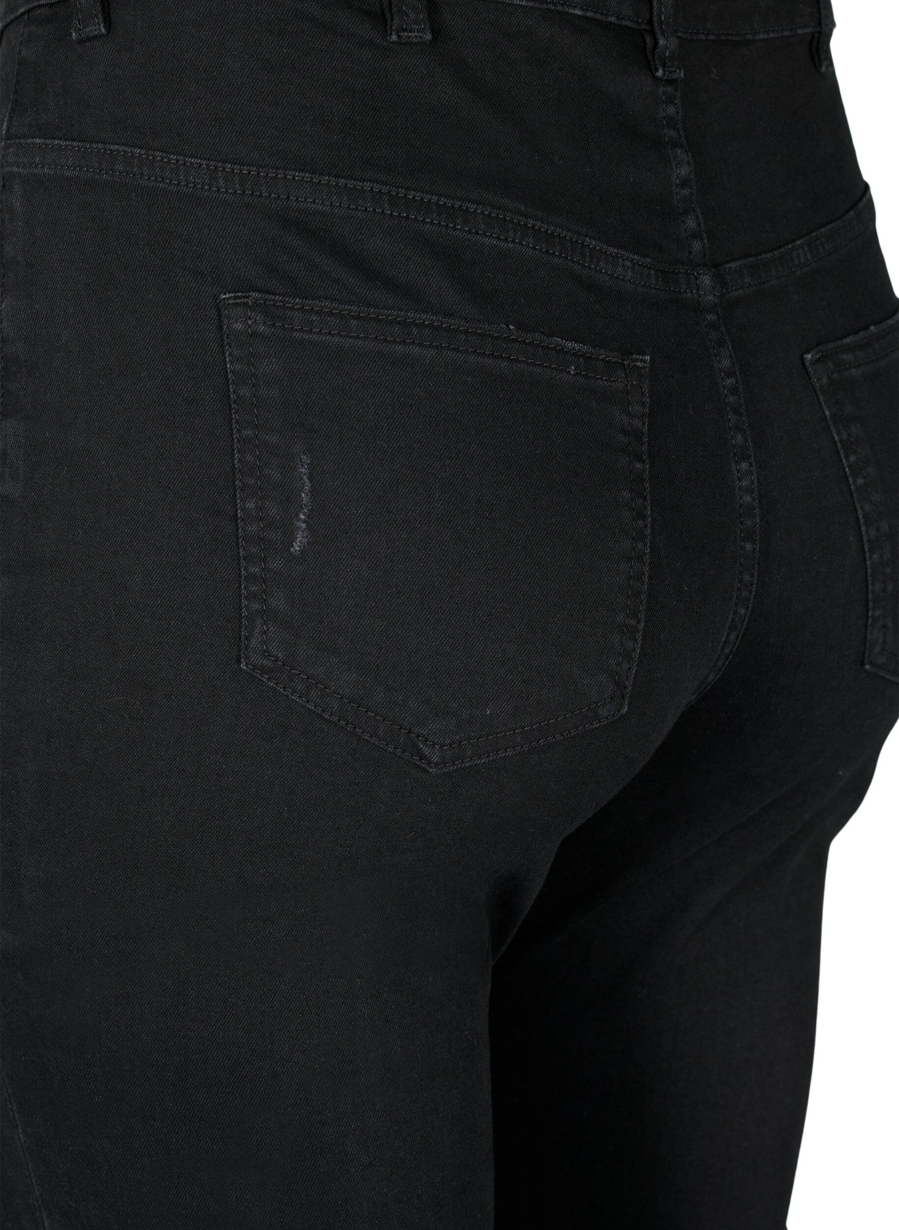 Zizzi Strakke jeans met slijtagedetails, Black, Packshot image number 3
