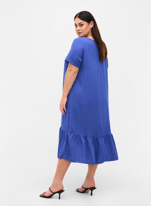Viscose jurk met korte mouwen en v-hals, Dazzling Blue, Model image number 1
