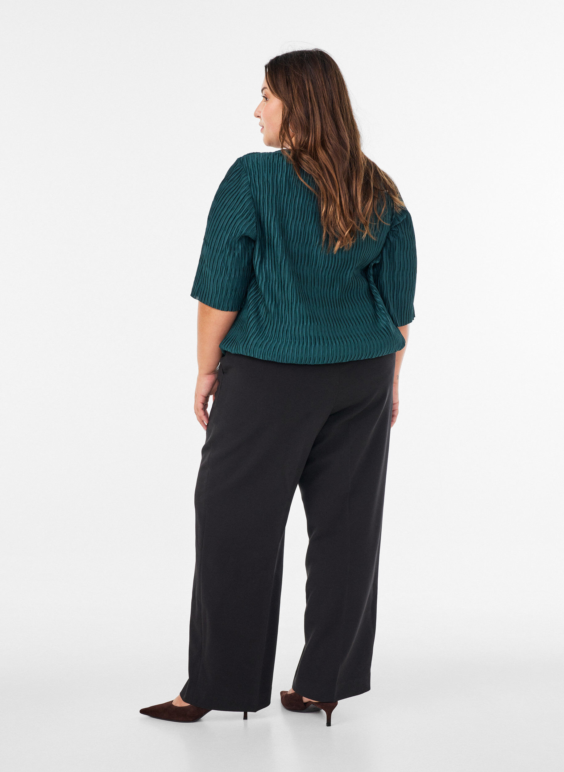 ZizziBlouse met golvende textuur en ballonvorm, Groen, Model image number 2