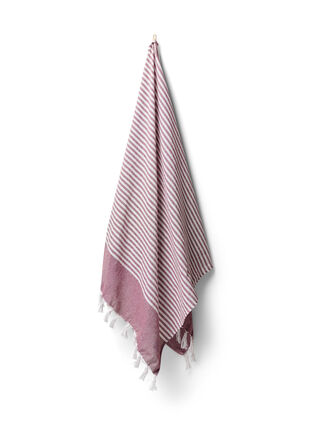 Gestreepte handdoek met franjes, Dark Red Melange, Packshot image number 0