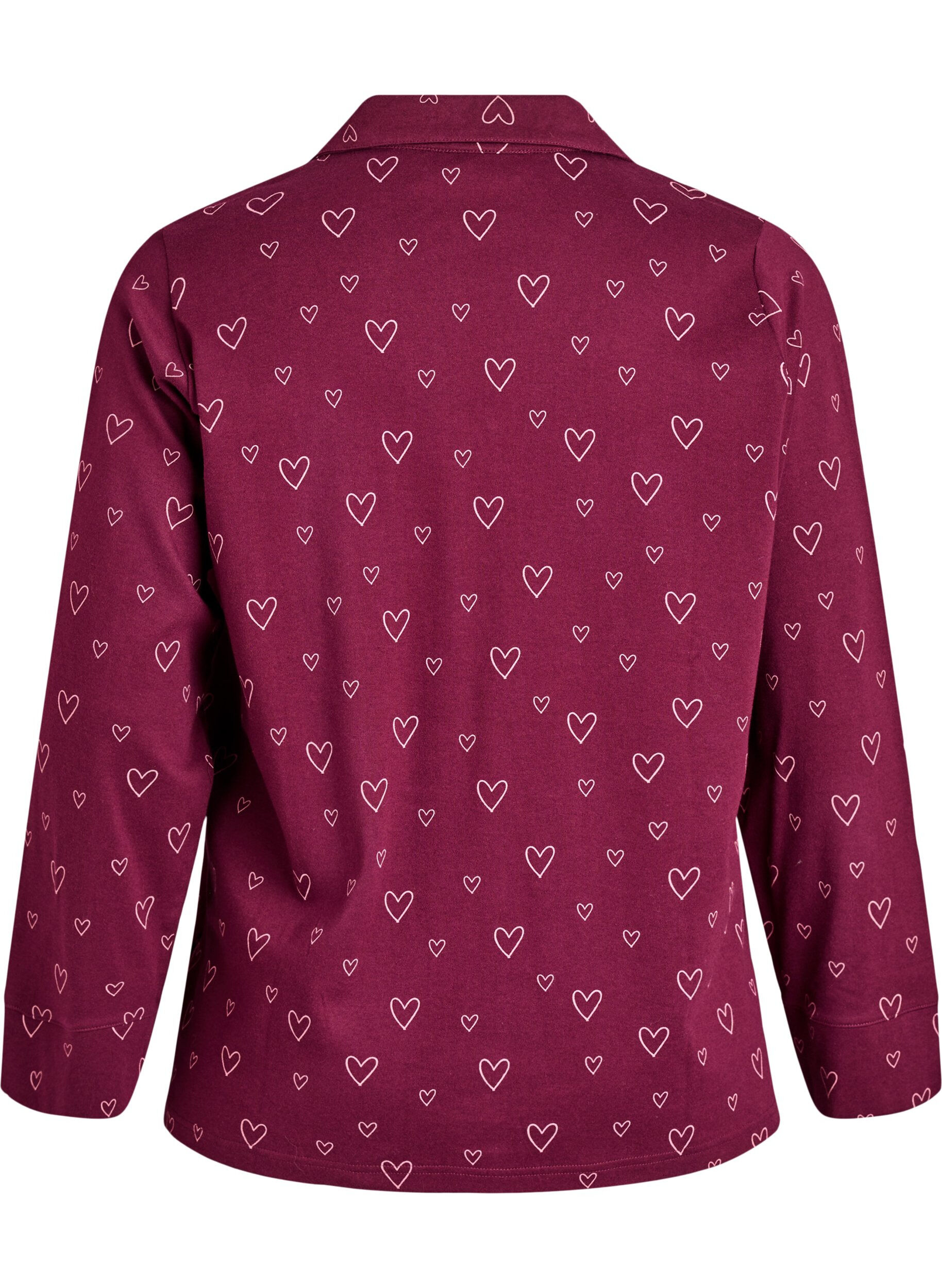 Zizzi Katoenen pyjamashirt met borstzak, Donker Bordeaux, Packshot image number 1