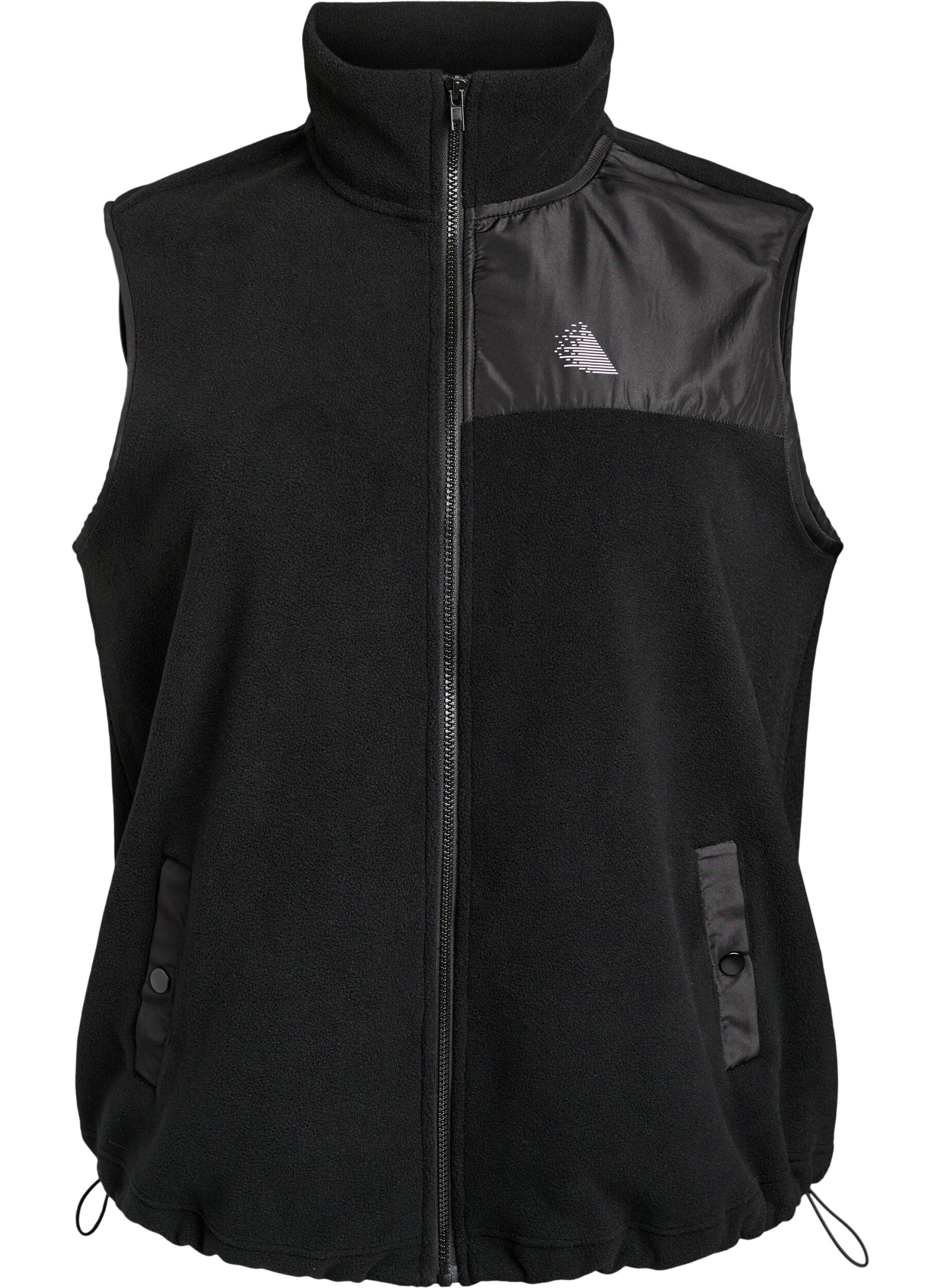 ZizziFleecevest met hoge kraag en trekkoord aan de onderkant, Zwart, Packshot image number 0