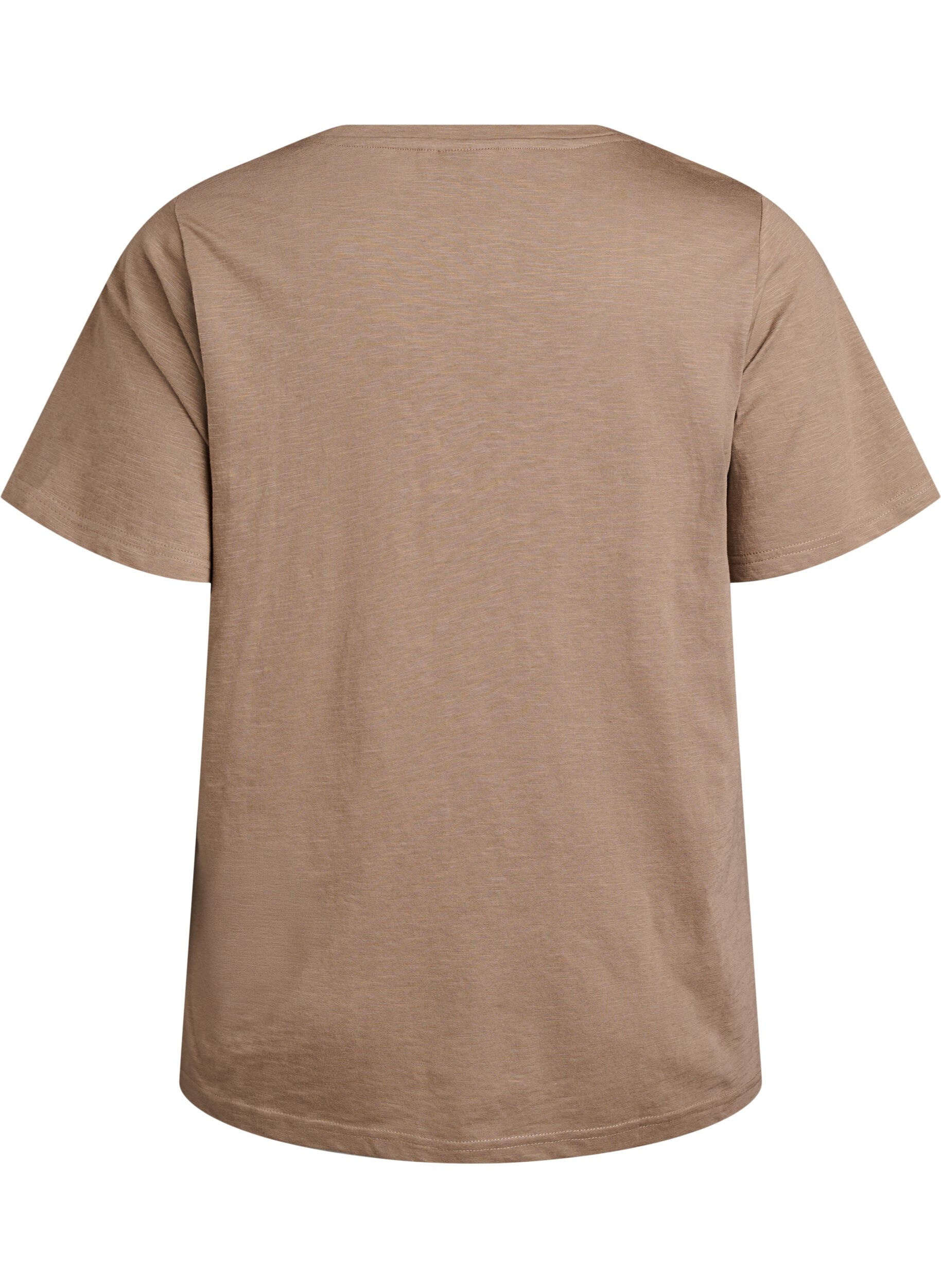 Zizzi Basic t-shirt met korte mouwen en v-hals, Bruin, Packshot image number 1