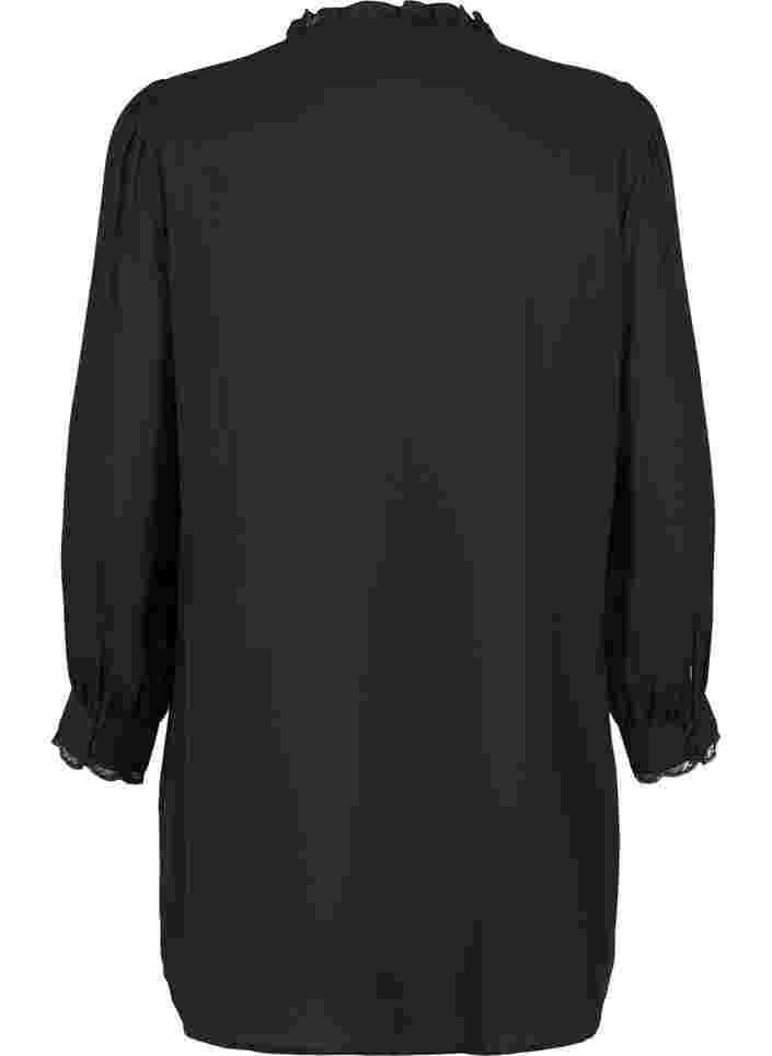 Tunica met ruchekraag en lange mouwen, Black, Packshot image number 1