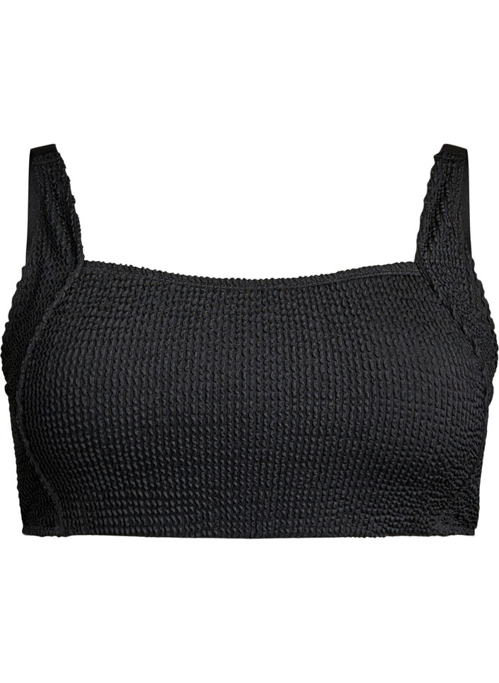 Crepe bikini top met verstelbare bandjes, Zwart, Packshot image number 0