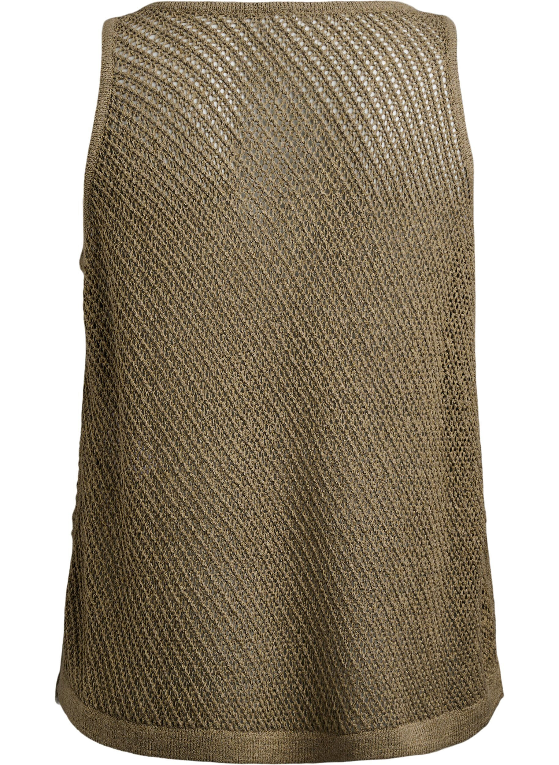 Zizzi FLASH - Mouwloze gebreide top met V-hals, Groen, Packshot image number 1