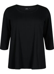 Basic katoenen t-shirt met 3/4 mouwen, Zwart