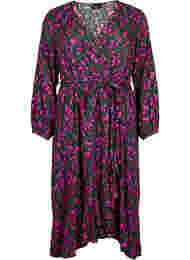 Midi-jurk met print van viscose met wikkeleffect, Deep Forest AOP