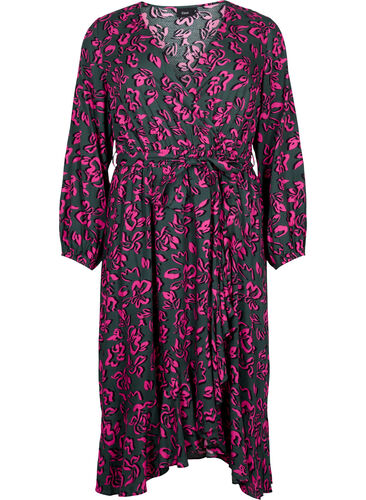 Midi-jurk met print van viscose met wikkeleffect, Deep Forest AOP, Packshot image number 0