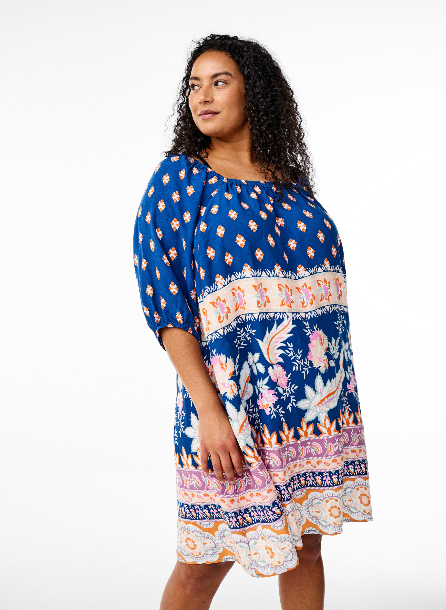 Strandjurk van viscose met print, Blauw, Model