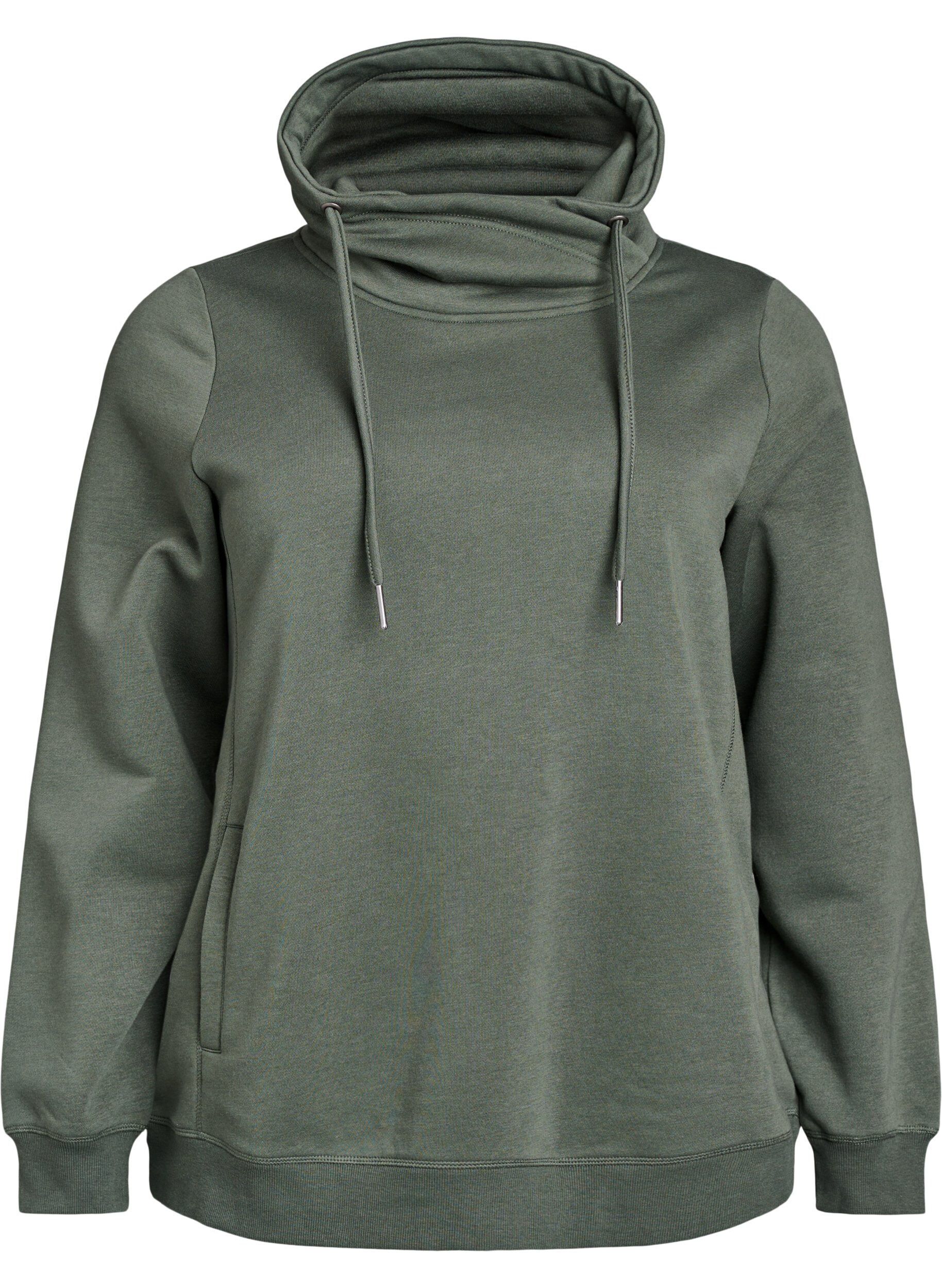 Zizzi FLASH - Sweatshirt met hoge kraag en zakken, Groen, Packshot image number 0