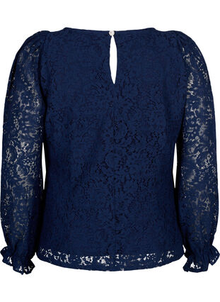 Kanten blouse met lange mouwen, Navy Blazer, Packshot image number 1