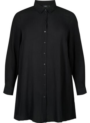 Lang viscose overhemd met lange mouwen, Black, Packshot image number 0
