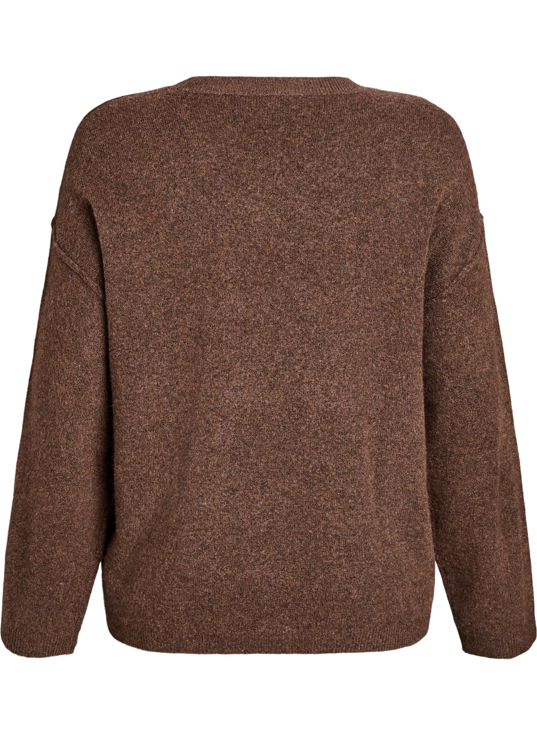 ZizziLosvallende gebreide trui met opvallende naden, Bruin, Packshot image number 1