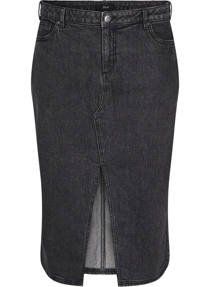 Denim rok met split aan de voorkant, Dark Grey Denim, Packshot image number 0