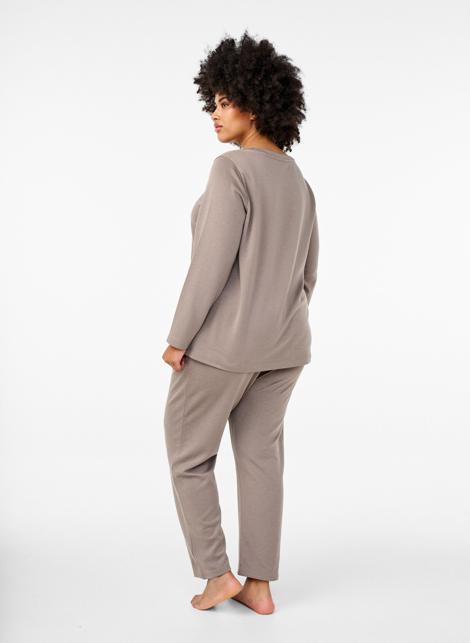 Zizzi Modal-mix broek met elastische tailleband, Beige, Model image number 1