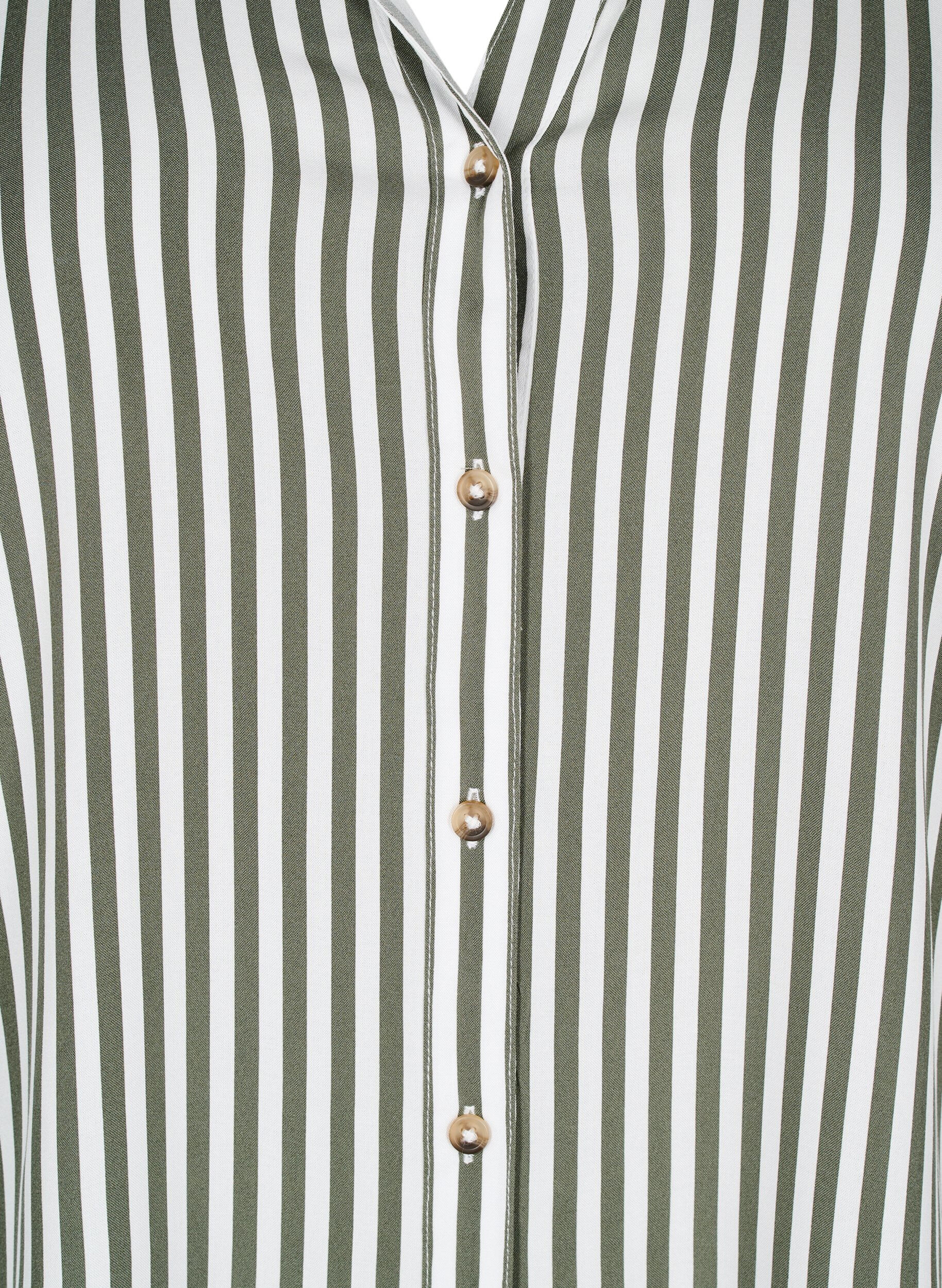 Zizzi FLASH - Gestreept shirt met opgerolde mouwen, Groen, Packshot image number 2