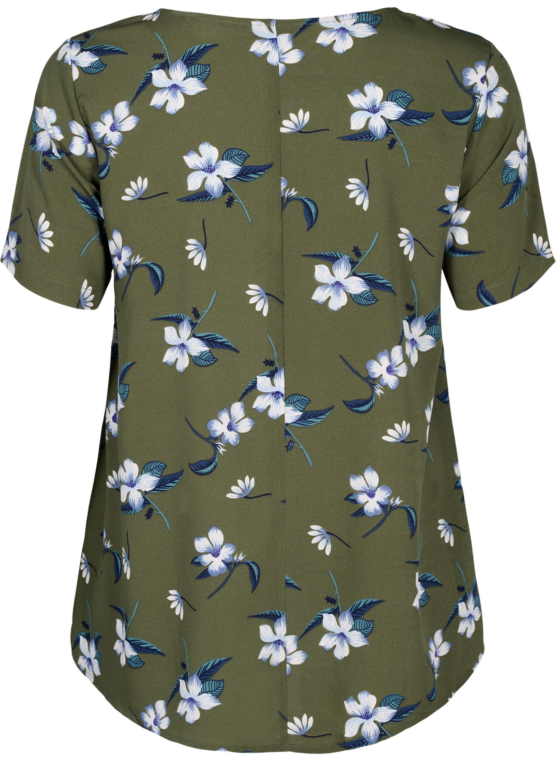 Zizzi FLASH - Blouse met korte mouwen en print, Olive Night Flower, Packshot image number 1