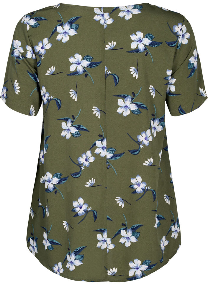 FLASH - Blouse met korte mouwen en print, Olive Night Flower, Packshot image number 1