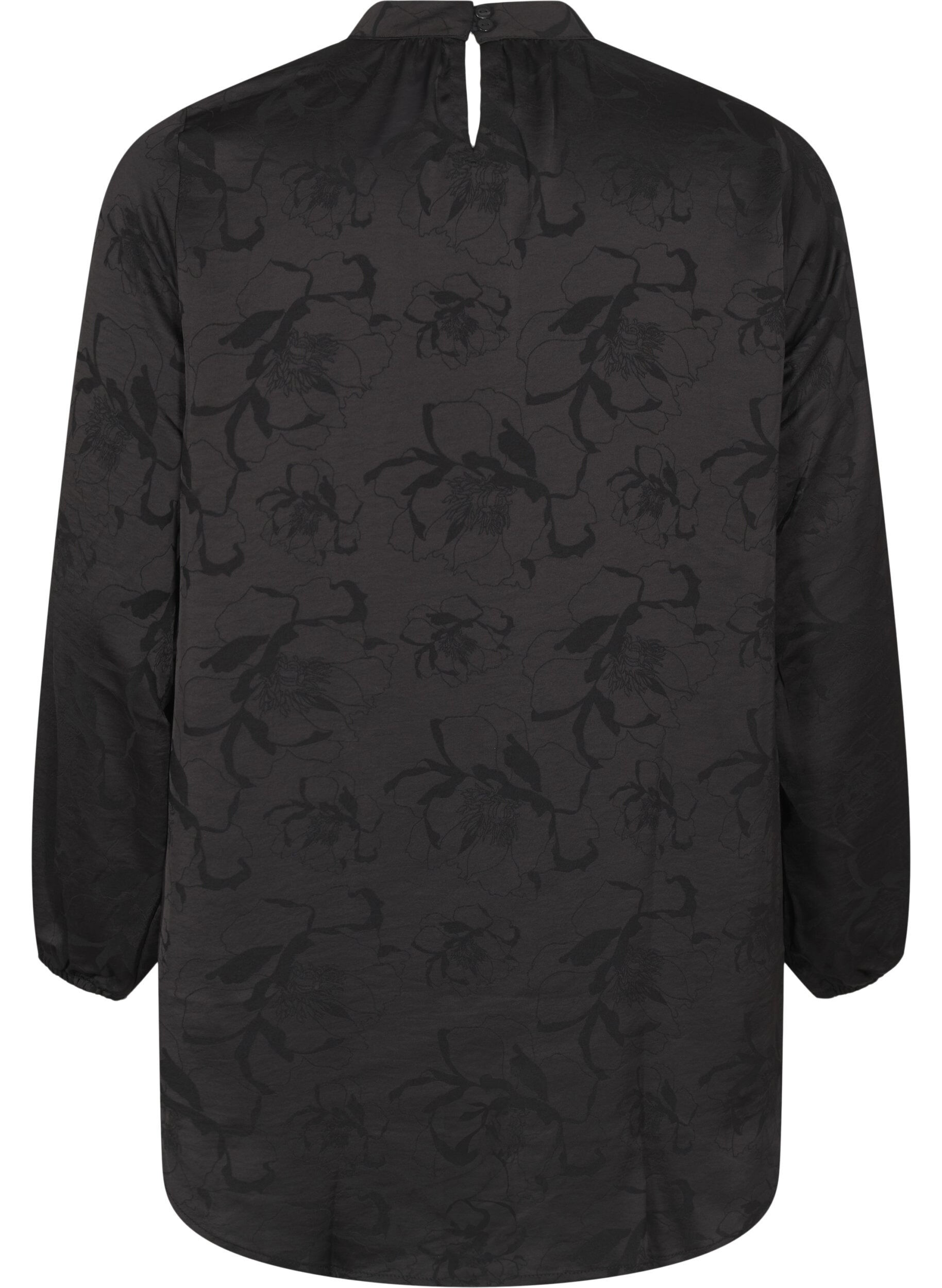 Zizzi Satijnen blouse met ton-sur-ton patroon, Black, Packshot image number 1