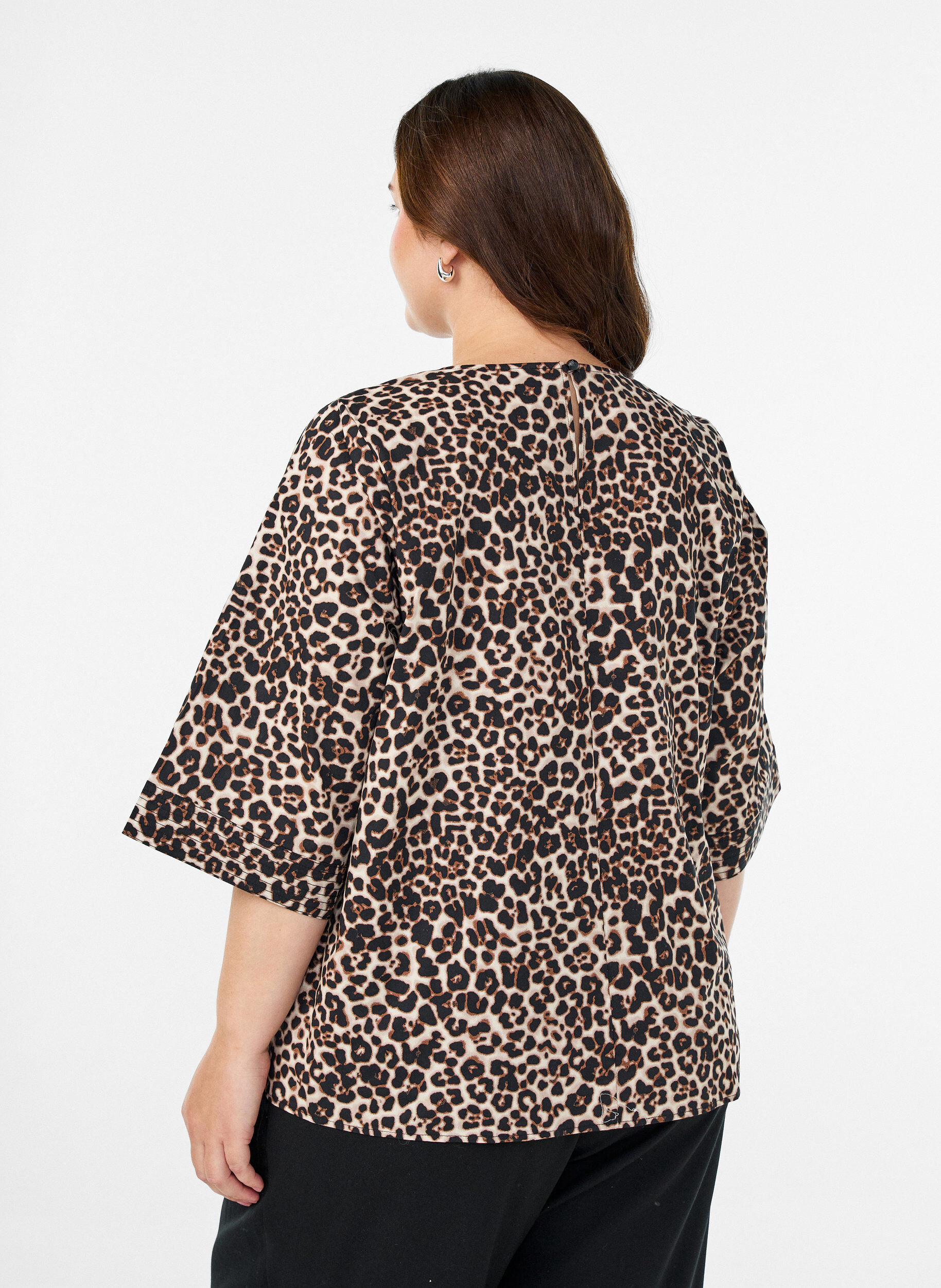 Zizzi Blouse met stikdetails en 3/4-mouwen, Bruin, Model image number 2