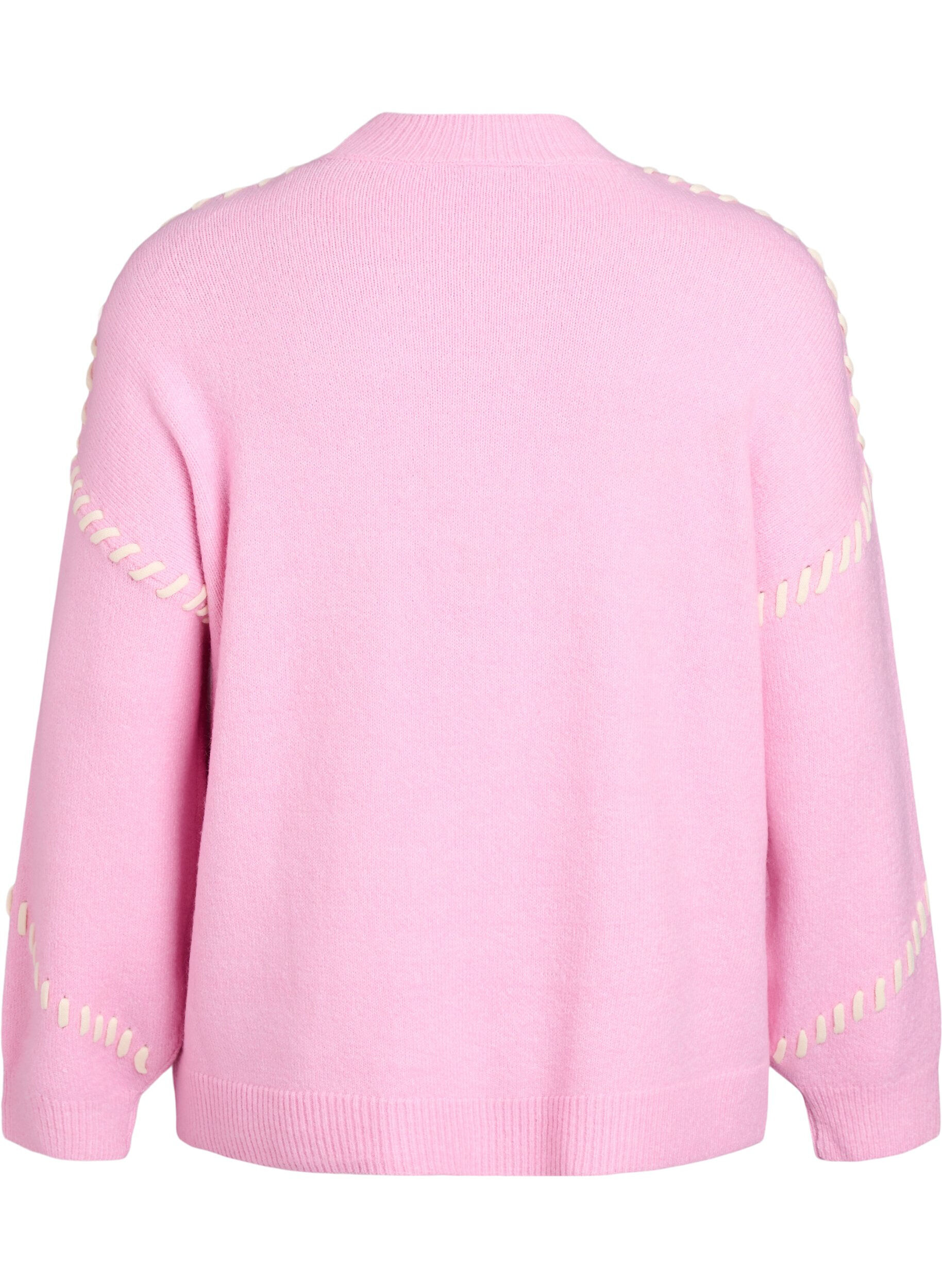 Zizzi Jumper met decoratieve stiksels, Roze, Packshot image number 1