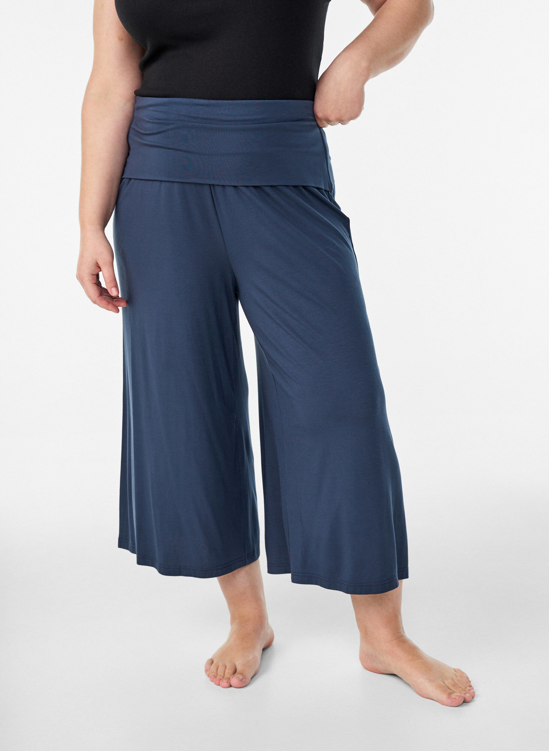 Zizzi Jersey culotte broek met hoge taille, Blauw, Model image number 2