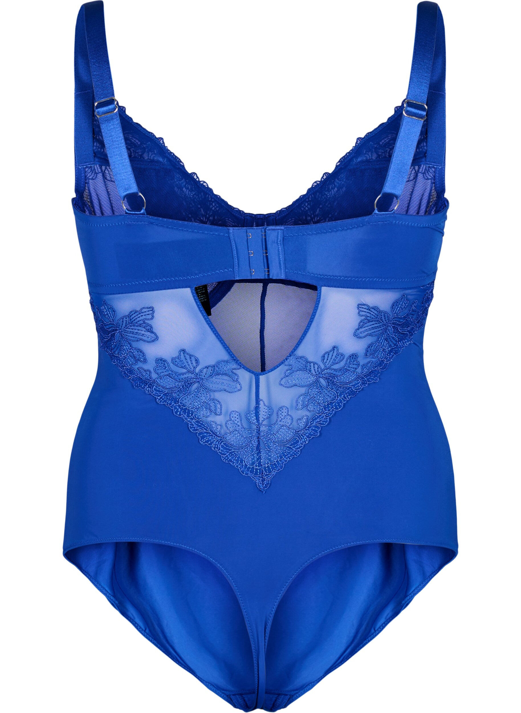 Zizzi Bodysuit met geborduurde details, Blauw, Packshot image number 1