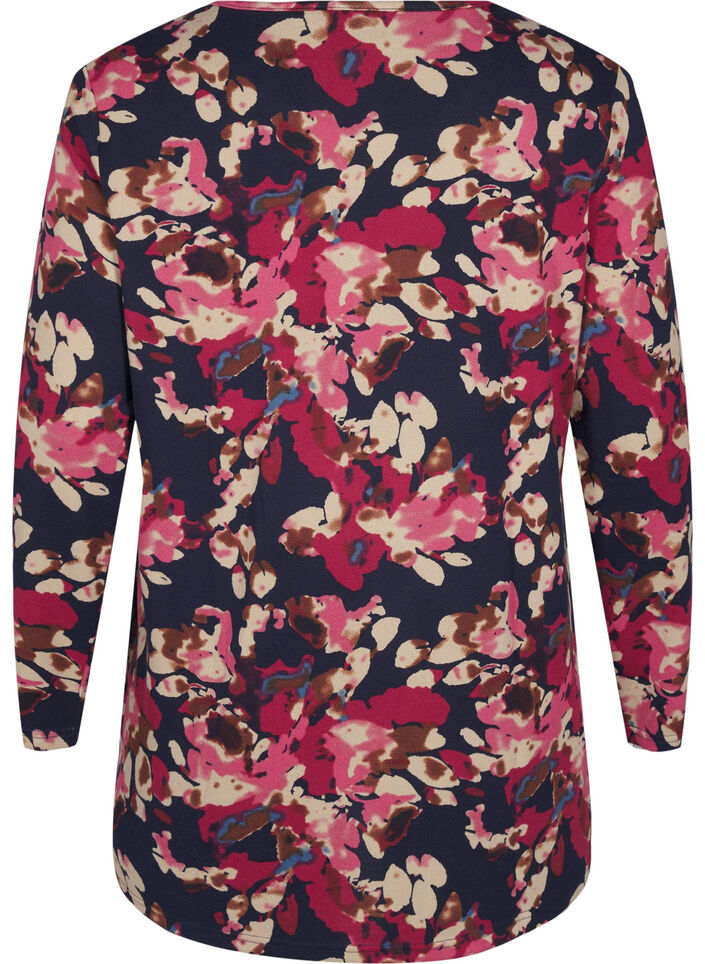 Gebloemde blouse met lange mouwen, Blauw, Packshot image number 1