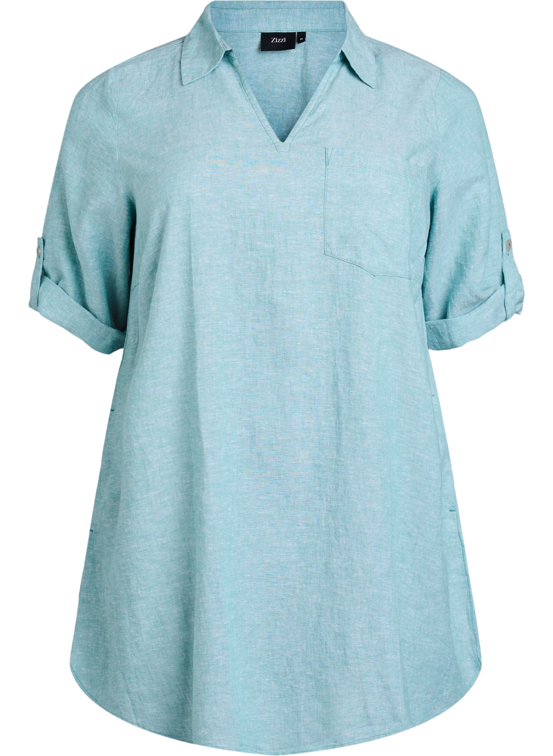 ZizziTuniek van linnen en viscose met A-vorm, Blauw, Packshot image number 0