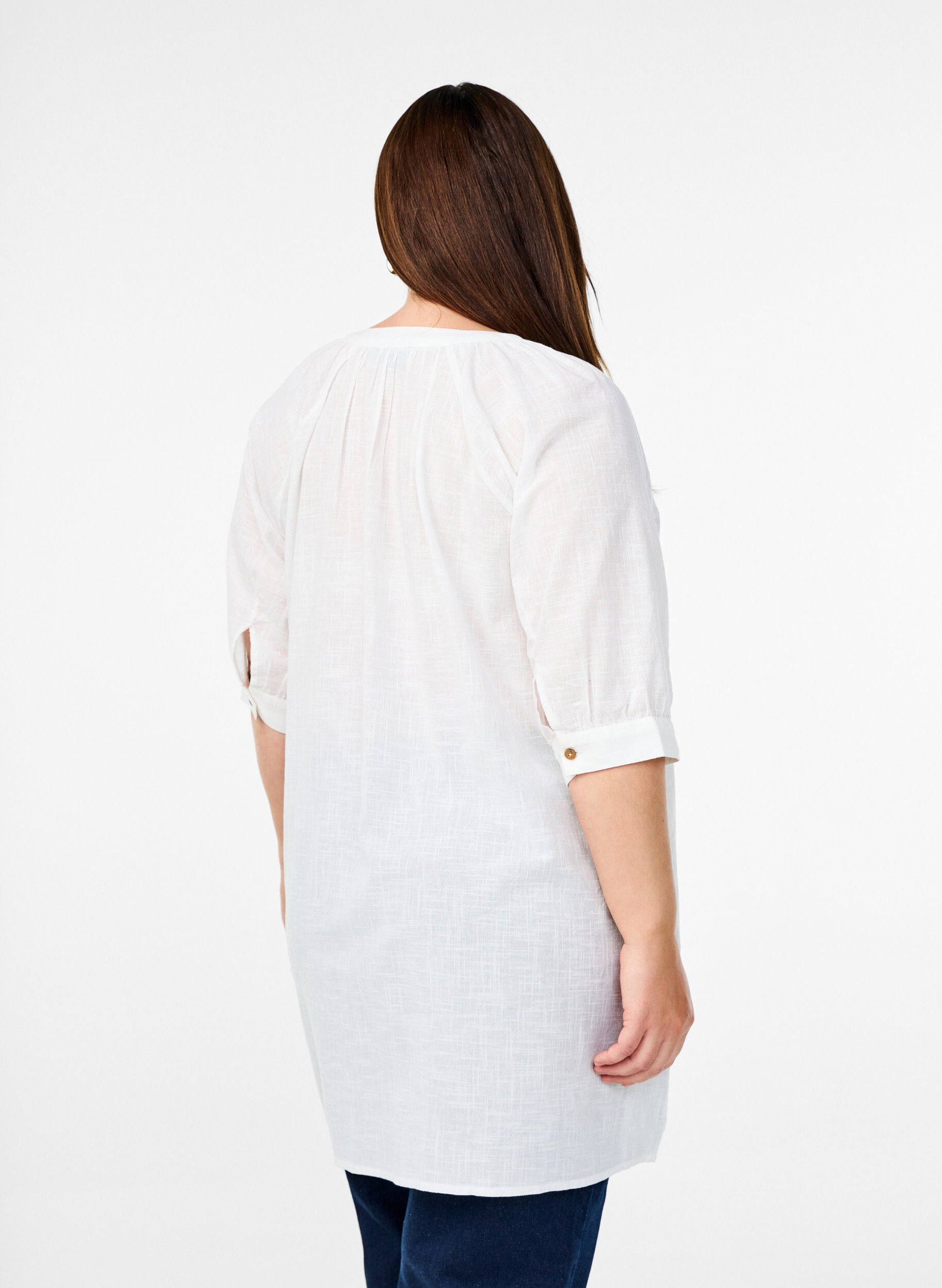 Zizzi Katoenen tuniek met V-hals, Wit, Model image number 2