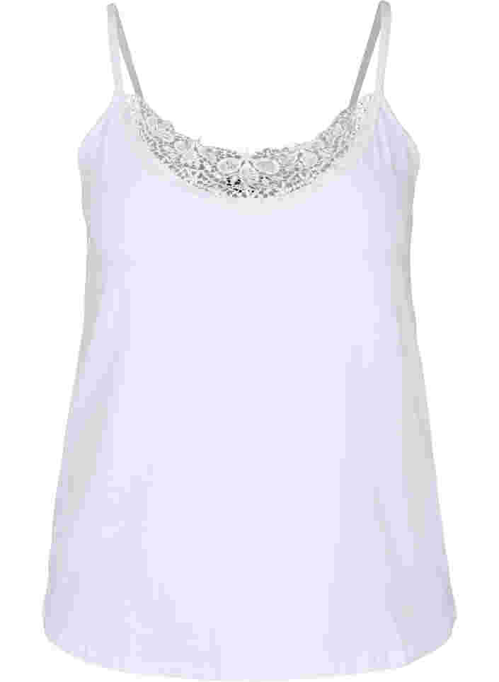 Pyjama top met kanten rand in katoen, Bright White, Packshot image number 0