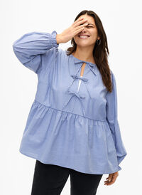 Gestreepte katoenen blouse met strik detail, Baja Blue Stripe, Model
