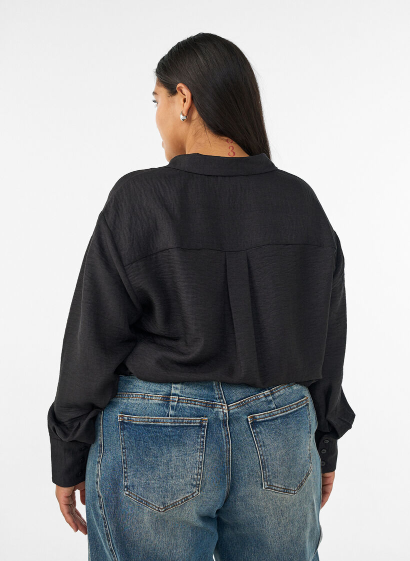 Losse shirt met V-hals, Zwart, Model image number 2