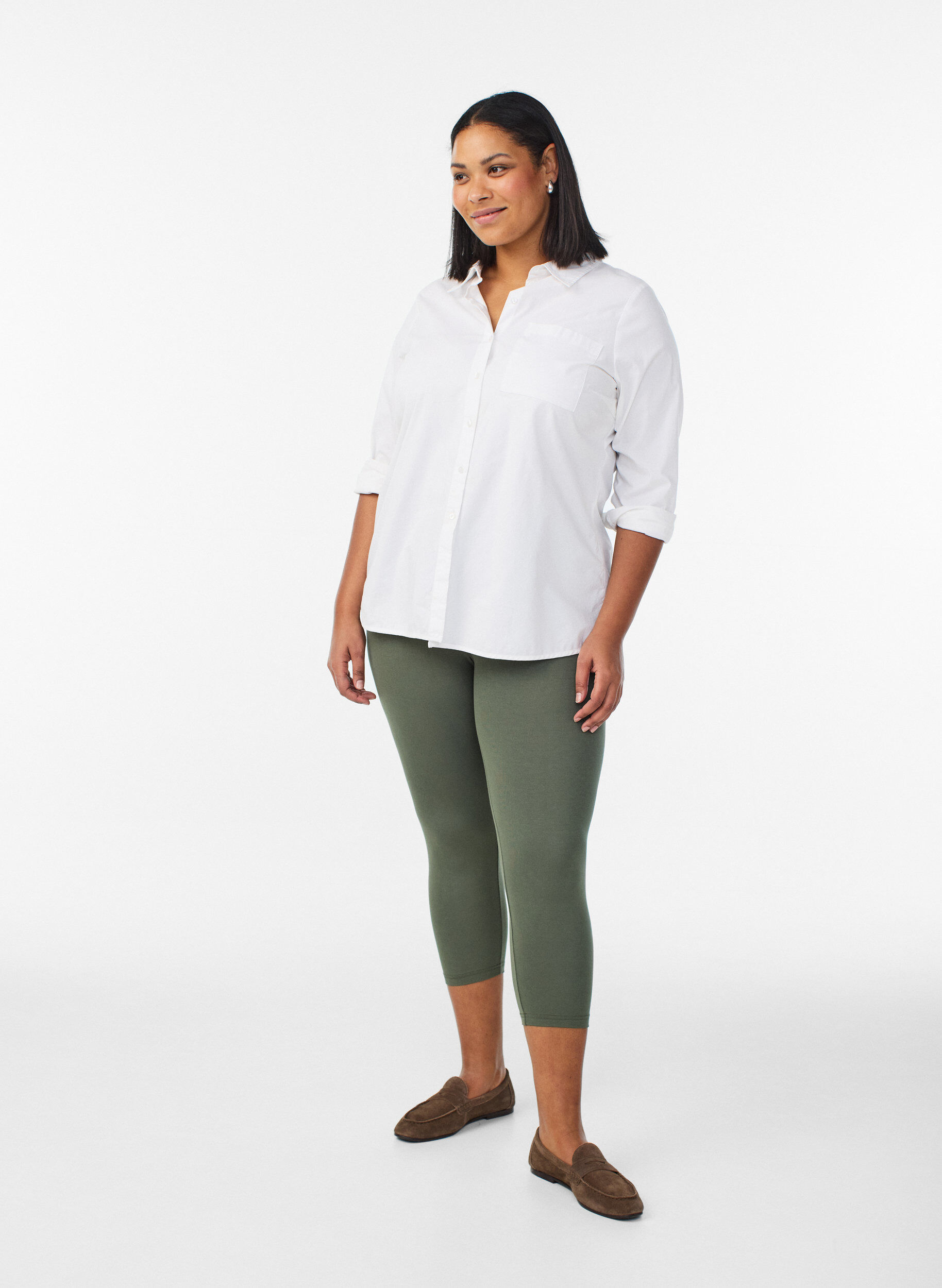 Zizzi Basic 3/4 legging in viscose, Groen, Model image number 1