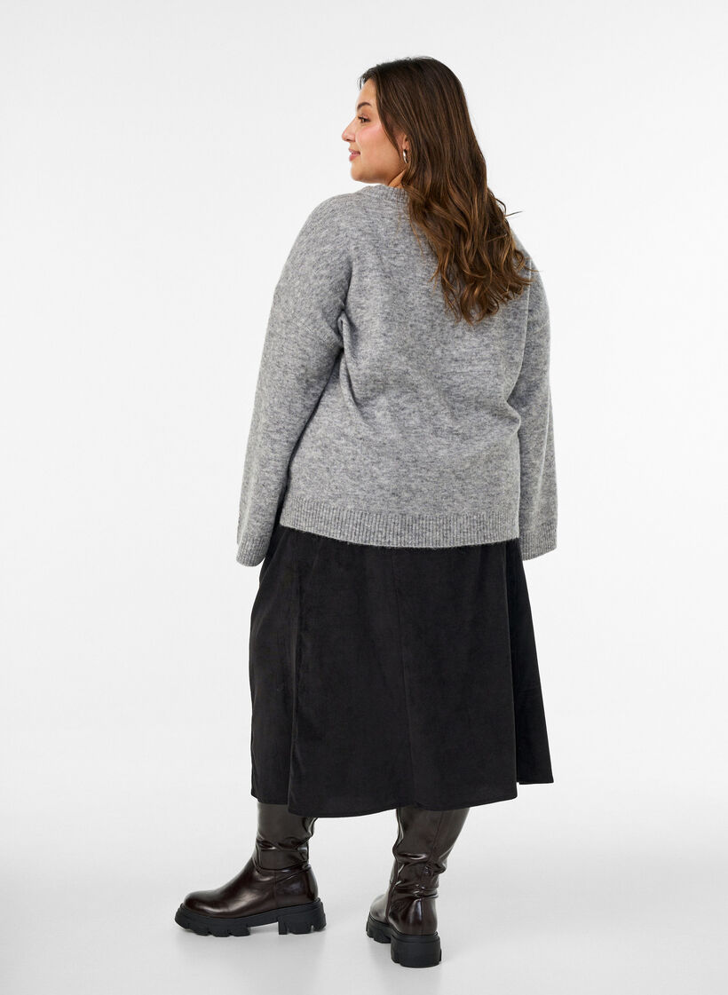 A-lijn corduroy rok met knopen, Zwart, Model image number 2