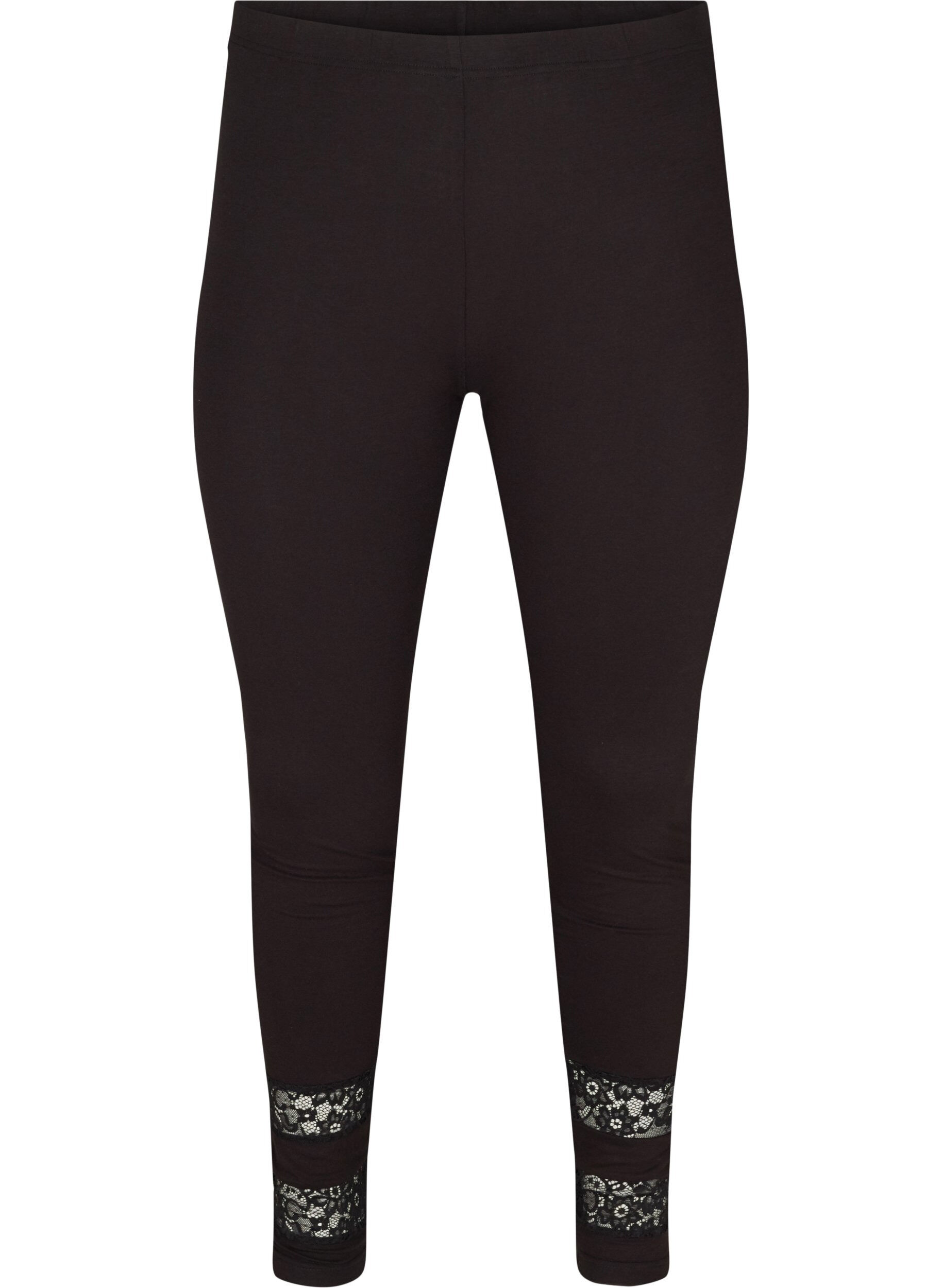 Zizzi Viscose legging met 3/4 lengte en kant, Black, Packshot image number 0