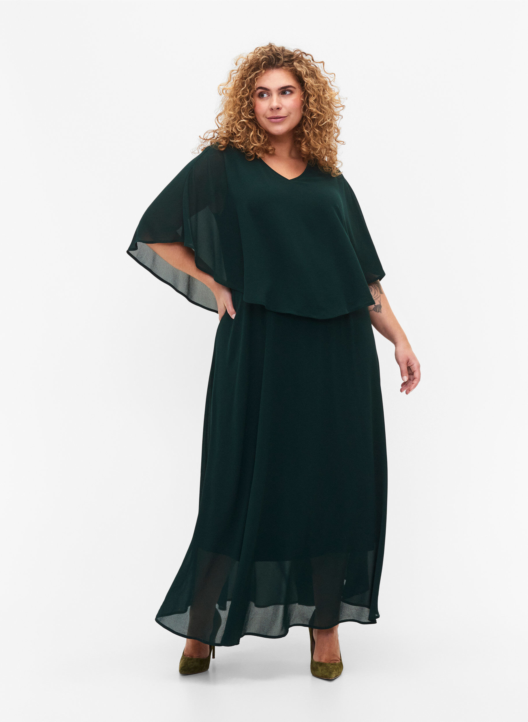 Zizzi Maxi-jurk met korte mouwen en a-vorm, Scarab, Model image number 0
