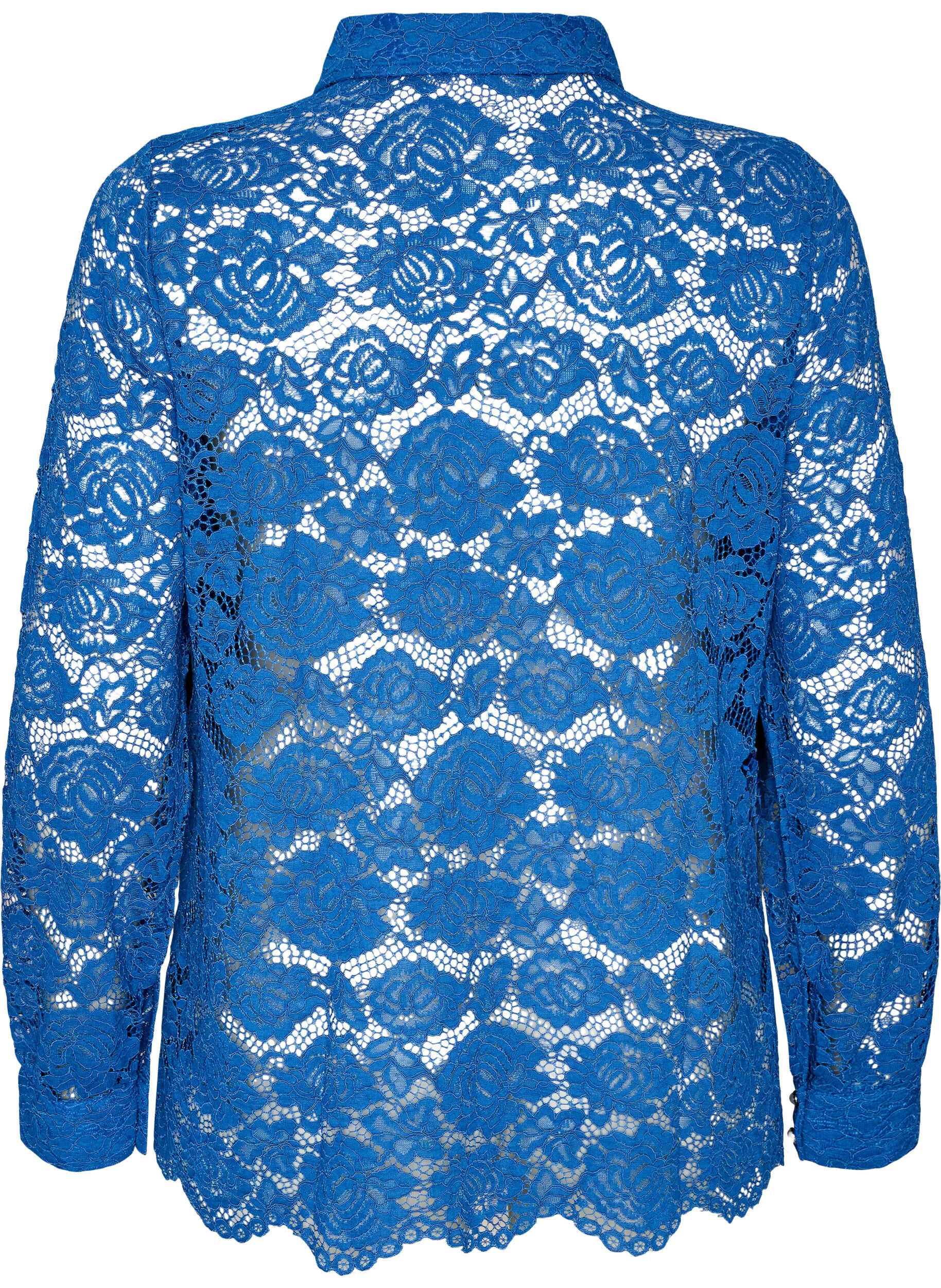 ZizziKanten shirt met parelknopen, Blauw, Packshot image number 1