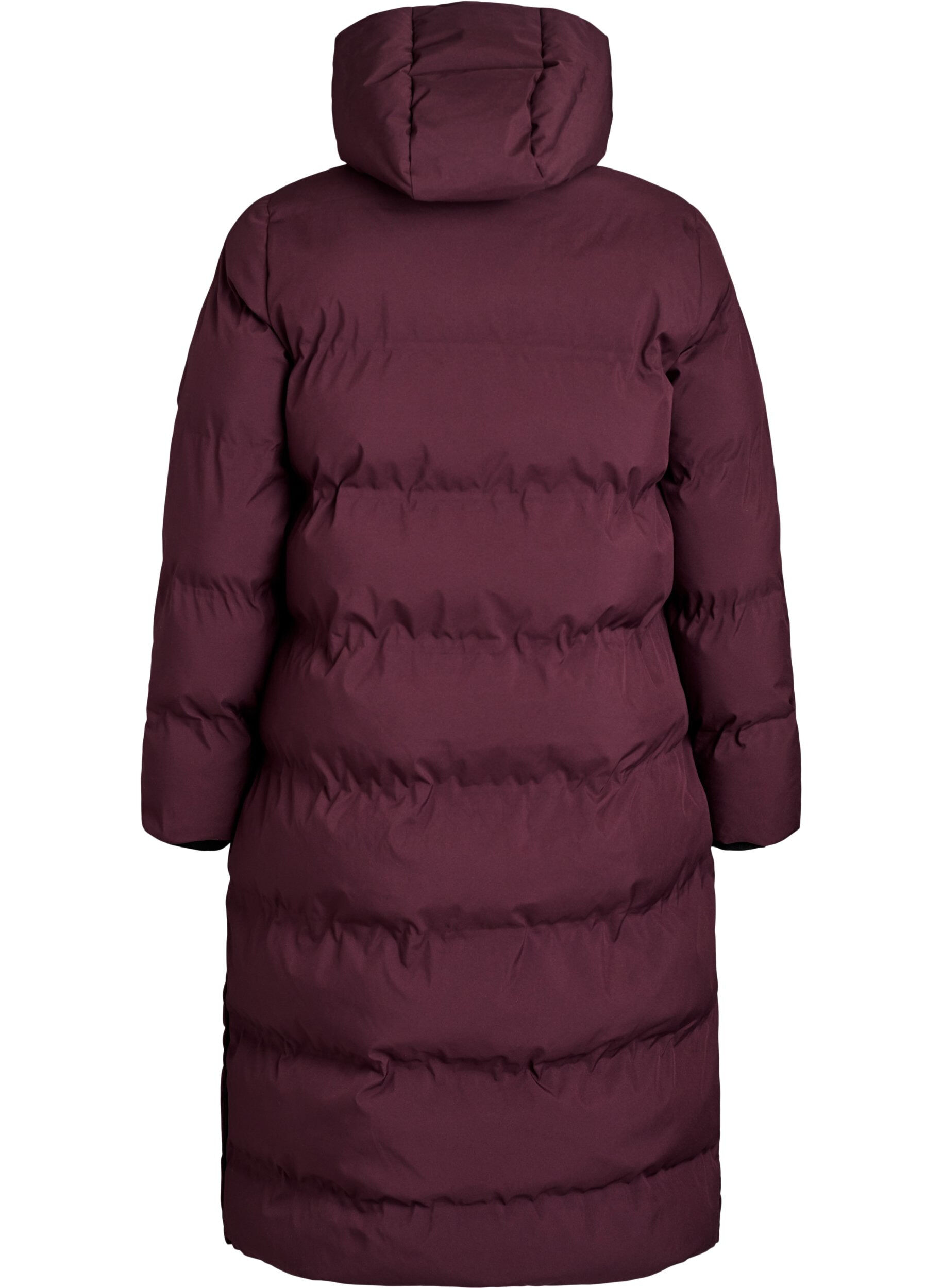 Zizzi Lange puffer winterjas met capuchon, Donker Bordeaux, Packshot image number 1