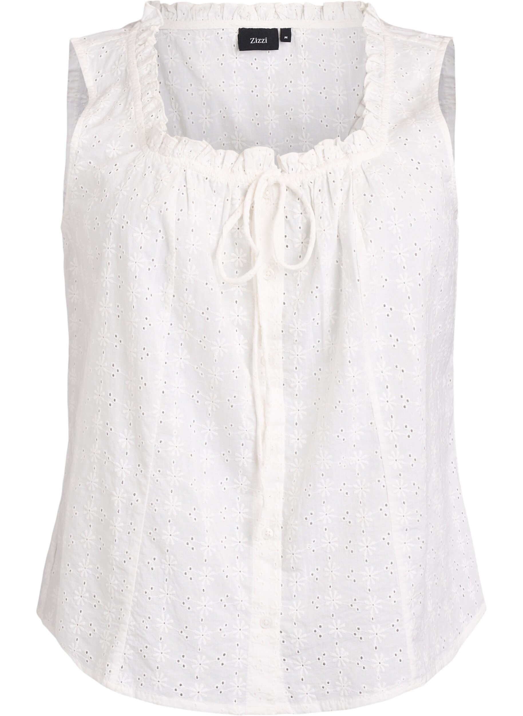 Zizzi Mouwloze blouse met broderie anglaise en ruches, Vanille, Packshot image number 0